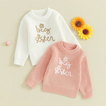 Eleganza Italiana 0-4Y Spring Autumn Kids Baby Girls Warm Sweaters Letter Embroidery Knitted Loose O-neck Long Sleeve Sweater Jumpers Tops Clothes Streetwear high fashion shein amazon temu target Walmart online