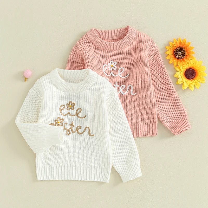 Eleganza Italiana 0-4Y Spring Autumn Kids Baby Girls Warm Sweaters Letter Embroidery Knitted Loose O-neck Long Sleeve Sweater Jumpers Tops Clothes Streetwear high fashion shein amazon temu target Walmart online