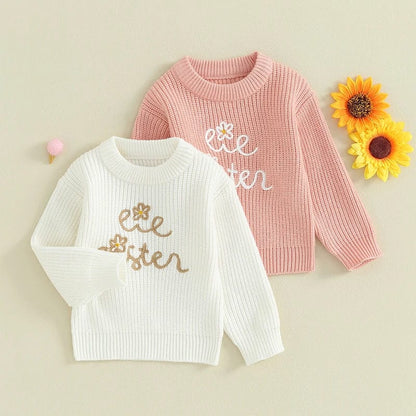 Eleganza Italiana 0-4Y Spring Autumn Kids Baby Girls Warm Sweaters Letter Embroidery Knitted Loose O-neck Long Sleeve Sweater Jumpers Tops Clothes Streetwear high fashion shein amazon temu target Walmart online