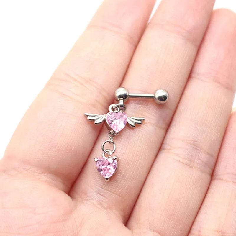 Eleganza Italiana 1.2mm Y2K Pink CZ Zircon Angel Wings Heart Helix Piercing Daith Cartilage Earrings Tragus Piercing Body Lobe Earring For Egirl Streetwear high fashion shein amazon temu target Walmart online