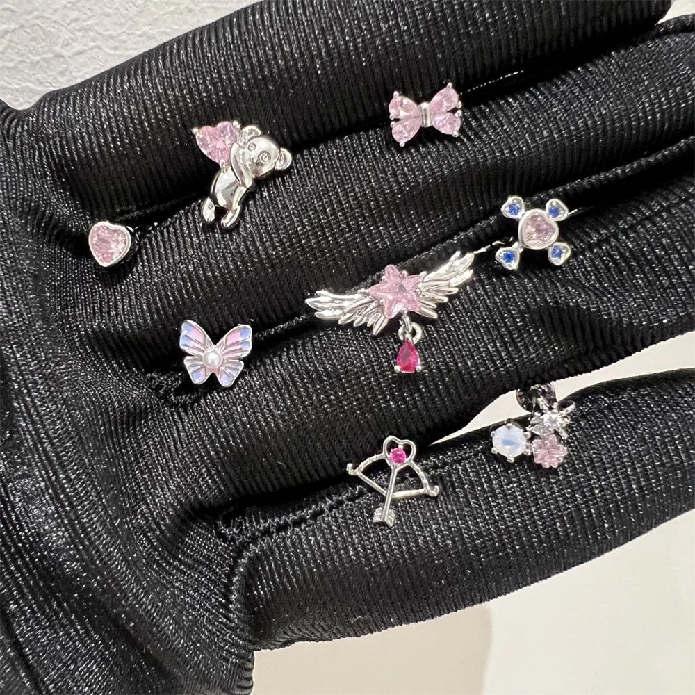 Eleganza Italiana 1 PCS New Fashion Cute Pink Zircon Crystal  Ear Bone Nail 316L Medical Titanium Steel Earrings for Women Y2K Punk Jewelry Streetwear high fashion shein amazon temu target Walmart online