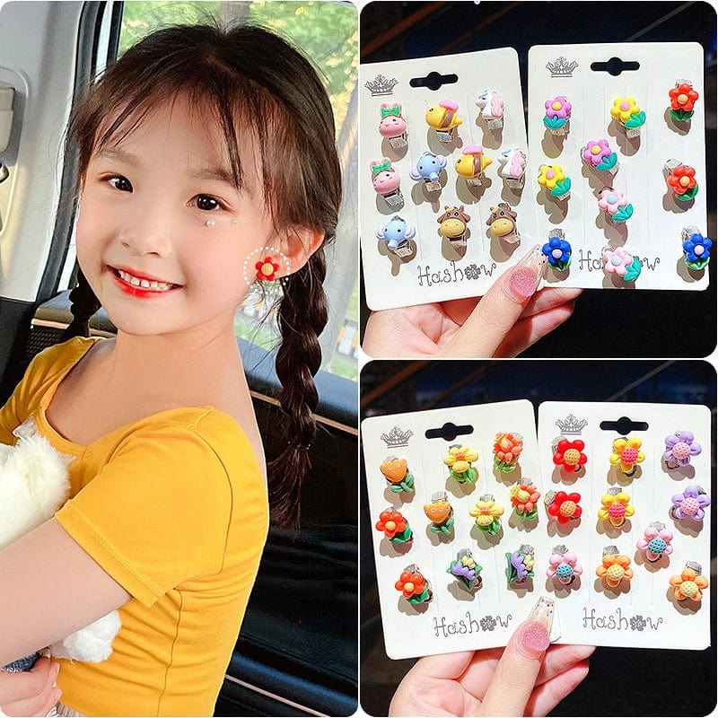 Eleganza Italiana 10 piece cute cartoon children animal fruit plant earrings Ear clip can be worn without ear piercings girls holiday gift jewelry Streetwear high fashion shein amazon temu target Walmart online