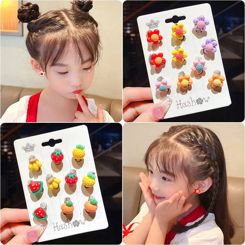 Eleganza Italiana 10 piece cute cartoon children animal fruit plant earrings Ear clip can be worn without ear piercings girls holiday gift jewelry Streetwear high fashion shein amazon temu target Walmart online