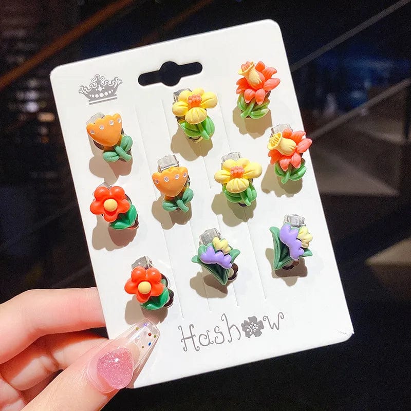 Eleganza Italiana 10 piece cute cartoon children animal fruit plant earrings Ear clip can be worn without ear piercings girls holiday gift jewelry Streetwear high fashion shein amazon temu target Walmart online