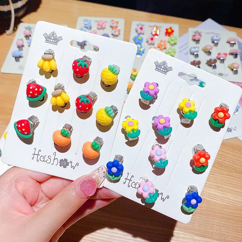 Eleganza Italiana 10 piece cute cartoon children animal fruit plant earrings Ear clip can be worn without ear piercings girls holiday gift jewelry Streetwear high fashion shein amazon temu target Walmart online