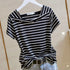 Eleganza Italiana 100% Cotton T Shirts Women Fashion Striped V-Neck T-Shirt Casual Short Sleeve Tops 2023 Summer Trend Thin Oversized Tshirt Y2k Streetwear high fashion shein amazon temu target Walmart online