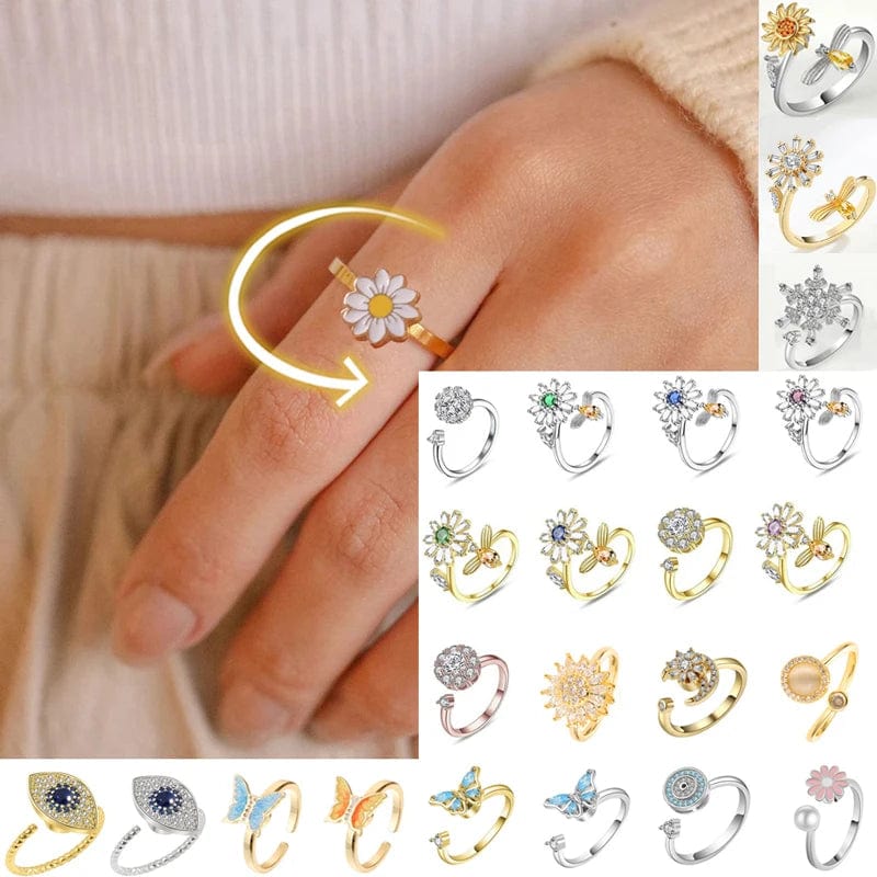 Eleganza Italiana 10mm Anxiety Rings For Women Y2k Jewelry Rings Butterfly Daisy Bead Anti Stress Fidget Spinner Rings For Teens 2024 Aesthetic Streetwear high fashion shein amazon temu target Walmart online