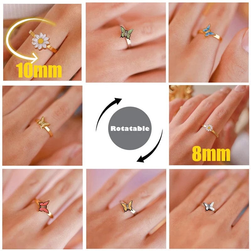 Eleganza Italiana 10mm Anxiety Rings For Women Y2k Jewelry Rings Butterfly Daisy Bead Anti Stress Fidget Spinner Rings For Teens 2024 Aesthetic Streetwear high fashion shein amazon temu target Walmart online