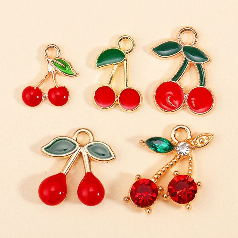 Eleganza Italiana 10Pcs 5 Styles Fruit Cherry Enamel Charms for Diy Earrings Pendant Bracelet Necklace Cute Jewelry Making Accessories Supplies Streetwear high fashion shein amazon temu target Walmart online