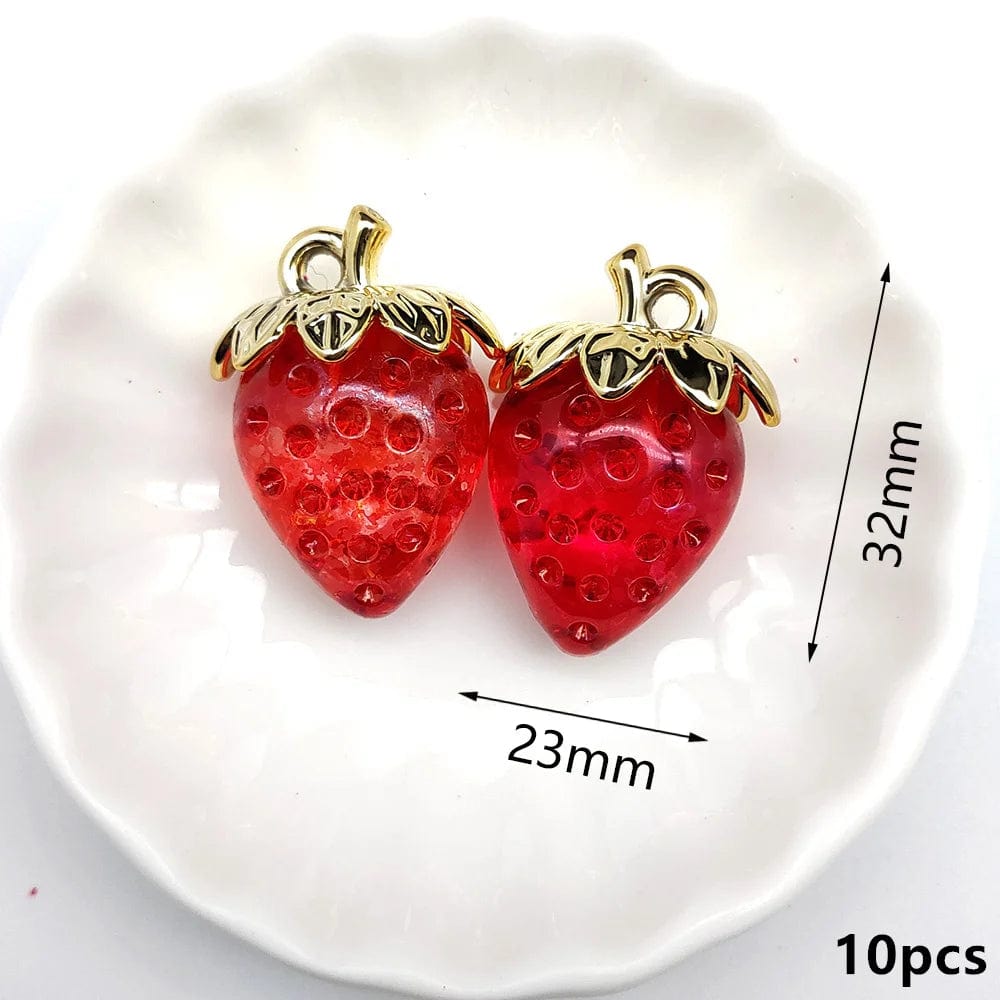 Eleganza Italiana 10Pcs Cute Red Acrylic Strawberry Apple Orange Mango Fruit Resin Pendants Charms for Jewelry Making Earrings Necklace Accessory Streetwear high fashion shein amazon temu target Walmart online