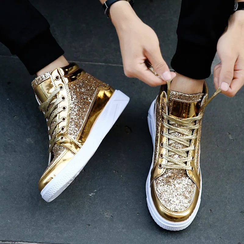 Eleganza Italiana 2020 Fashion Men High Top Sneakers Male Ankle Boots Gold Luxury Glitter Shoes Streetwear Hip Hop Casual Boots Chaussures Homme Streetwear high fashion shein amazon temu target Walmart online