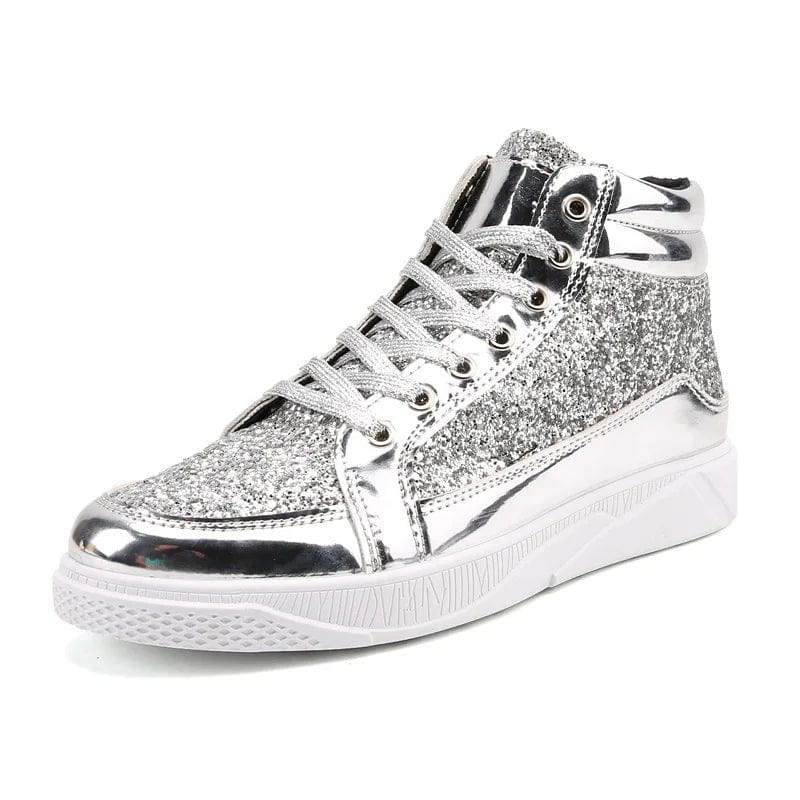 Eleganza Italiana 2020 Fashion Men High Top Sneakers Male Ankle Boots Gold Luxury Glitter Shoes Streetwear Hip Hop Casual Boots Chaussures Homme Streetwear high fashion shein amazon temu target Walmart online