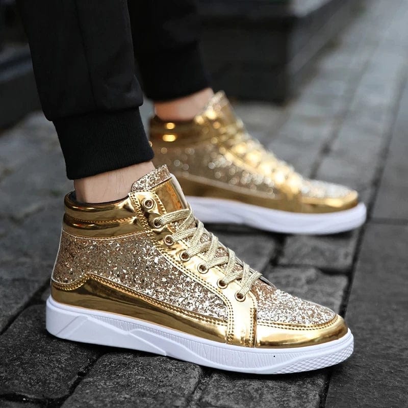 Eleganza Italiana 2020 Fashion Men High Top Sneakers Male Ankle Boots Gold Luxury Glitter Shoes Streetwear Hip Hop Casual Boots Chaussures Homme Streetwear high fashion shein amazon temu target Walmart online