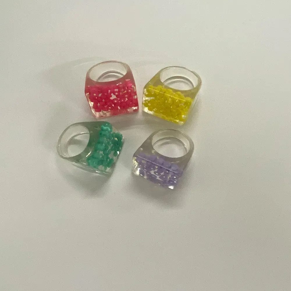 Eleganza Italiana 2021 New Transparent Resin Acrylic Colourful Geometric Square Round Rings Set for Women Fashion Jewelry Y2K Ring 90s Party Gift Streetwear high fashion shein amazon temu target Walmart online