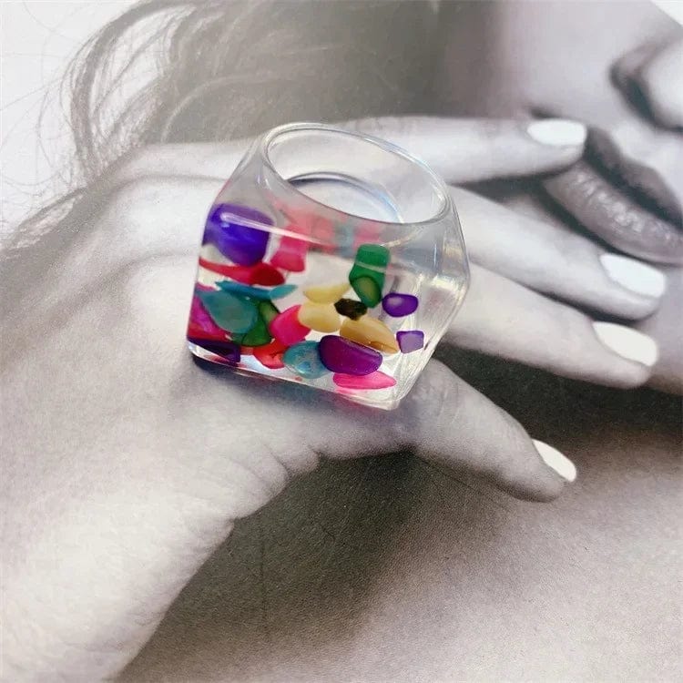 Eleganza Italiana 2021 New Transparent Resin Acrylic Colourful Geometric Square Round Rings Set for Women Fashion Jewelry Y2K Ring 90s Party Gift Streetwear high fashion shein amazon temu target Walmart online