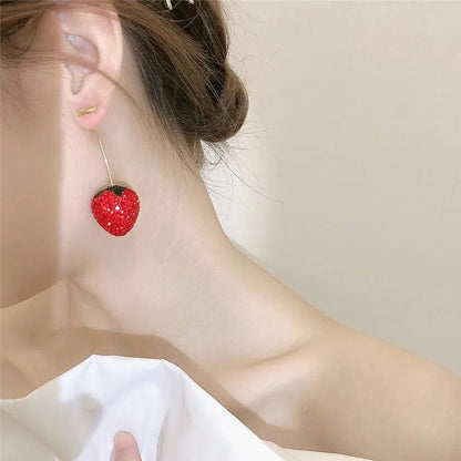 Eleganza Italiana 2022 Red Zircon Large Strawberry Exaggerated Sweet Fashion Simple Fruit Earrings For Women Jewelry Design Personalized Earrings Streetwear high fashion shein amazon temu target Walmart online