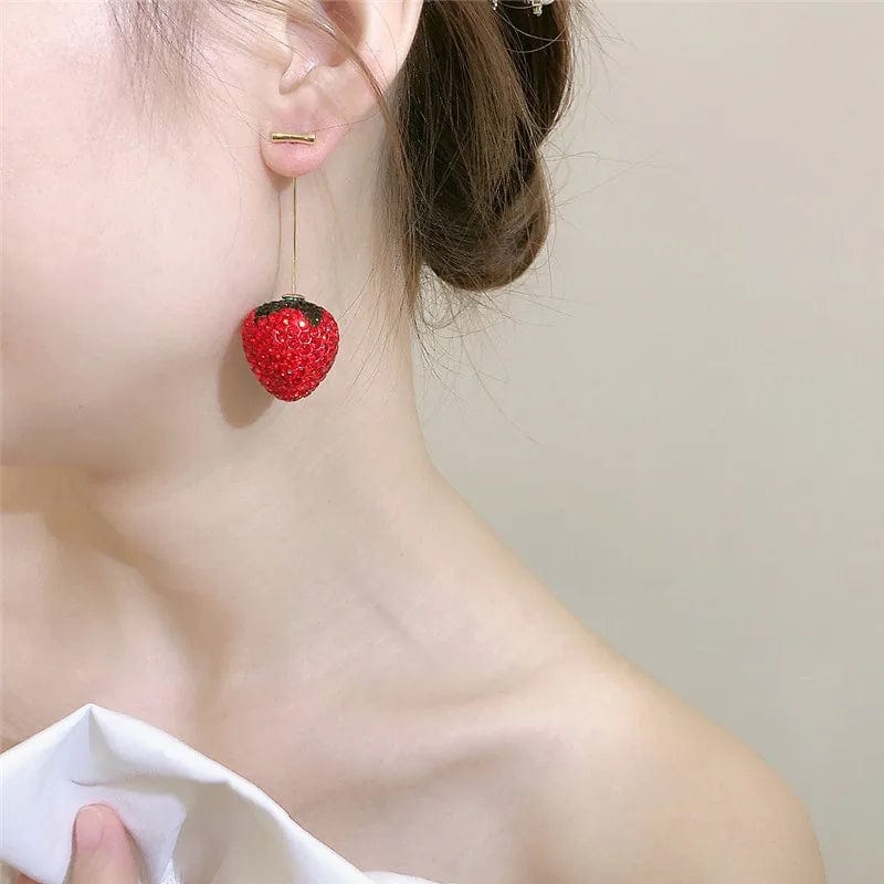 Eleganza Italiana 2022 Red Zircon Large Strawberry Exaggerated Sweet Fashion Simple Fruit Earrings For Women Jewelry Design Personalized Earrings Streetwear high fashion shein amazon temu target Walmart online