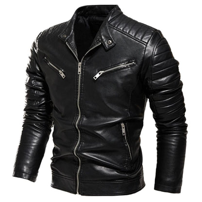 Eleganza Italiana 2022 Winter Black Leather Jacket Men Fur Lined Warm Motorcycle Jacket Slim Street Fashion BLack Biker Coat Pleated Design Zipper Streetwear high fashion shein amazon temu target Walmart online