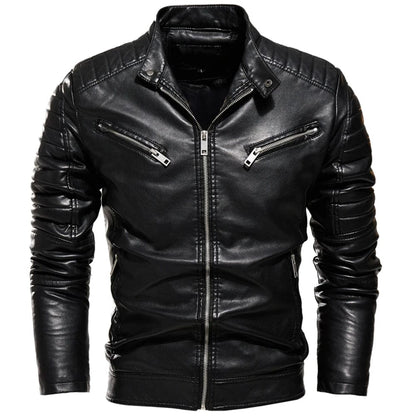 Eleganza Italiana 2022 Winter Black Leather Jacket Men Fur Lined Warm Motorcycle Jacket Slim Street Fashion BLack Biker Coat Pleated Design Zipper Streetwear high fashion shein amazon temu target Walmart online