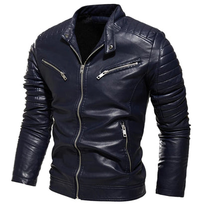 Eleganza Italiana 2022 Winter Black Leather Jacket Men Fur Lined Warm Motorcycle Jacket Slim Street Fashion BLack Biker Coat Pleated Design Zipper Streetwear high fashion shein amazon temu target Walmart online