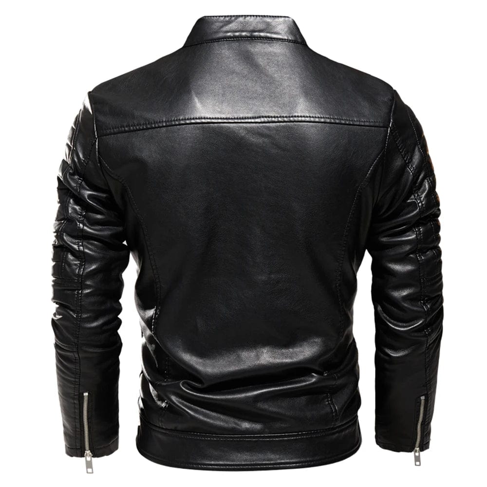 Eleganza Italiana 2022 Winter Black Leather Jacket Men Fur Lined Warm Motorcycle Jacket Slim Street Fashion BLack Biker Coat Pleated Design Zipper Streetwear high fashion shein amazon temu target Walmart online