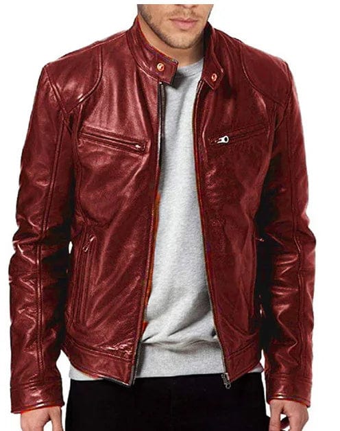 Eleganza Italiana 2023 Fashion Mens Leather Jacket Slim Fit Stand Collar PU Jacket Male Anti-wind Motorcycle Lapel Diagonal Zipper Jackets Men Streetwear high fashion shein amazon temu target Walmart online