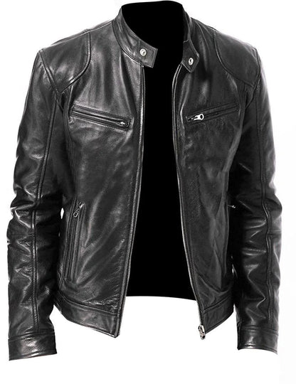 Eleganza Italiana 2023 Fashion Mens Leather Jacket Slim Fit Stand Collar PU Jacket Male Anti-wind Motorcycle Lapel Diagonal Zipper Jackets Men Streetwear high fashion shein amazon temu target Walmart online