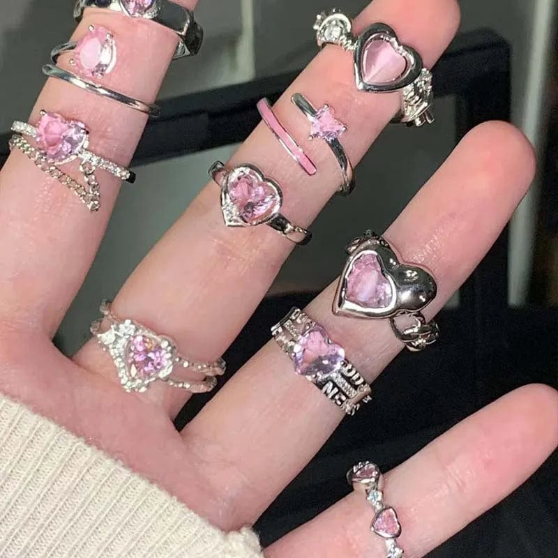 Eleganza Italiana 2023 Kpop Pink Zircon Heart Open Ring for Women Girls Luxury Blue Opal Heart Couple Finger Rings Wedding Y2K Jewelry Streetwear high fashion shein amazon temu target Walmart online