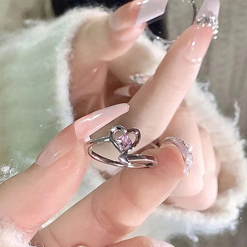 Eleganza Italiana 2023 Kpop Pink Zircon Heart Open Ring for Women Girls Luxury Blue Opal Heart Couple Finger Rings Wedding Y2K Jewelry Streetwear high fashion shein amazon temu target Walmart online