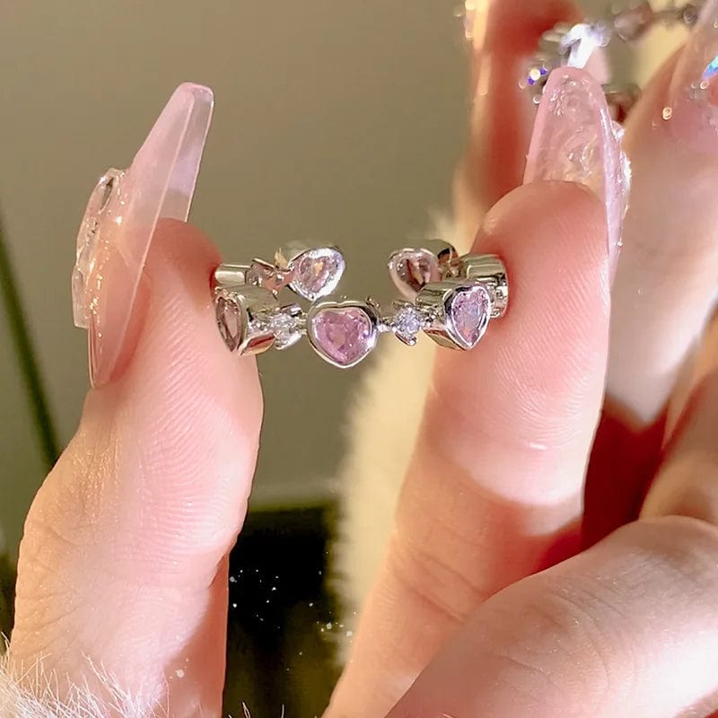 Eleganza Italiana 2023 Kpop Pink Zircon Heart Open Ring for Women Girls Luxury Blue Opal Heart Couple Finger Rings Wedding Y2K Jewelry Streetwear high fashion shein amazon temu target Walmart online