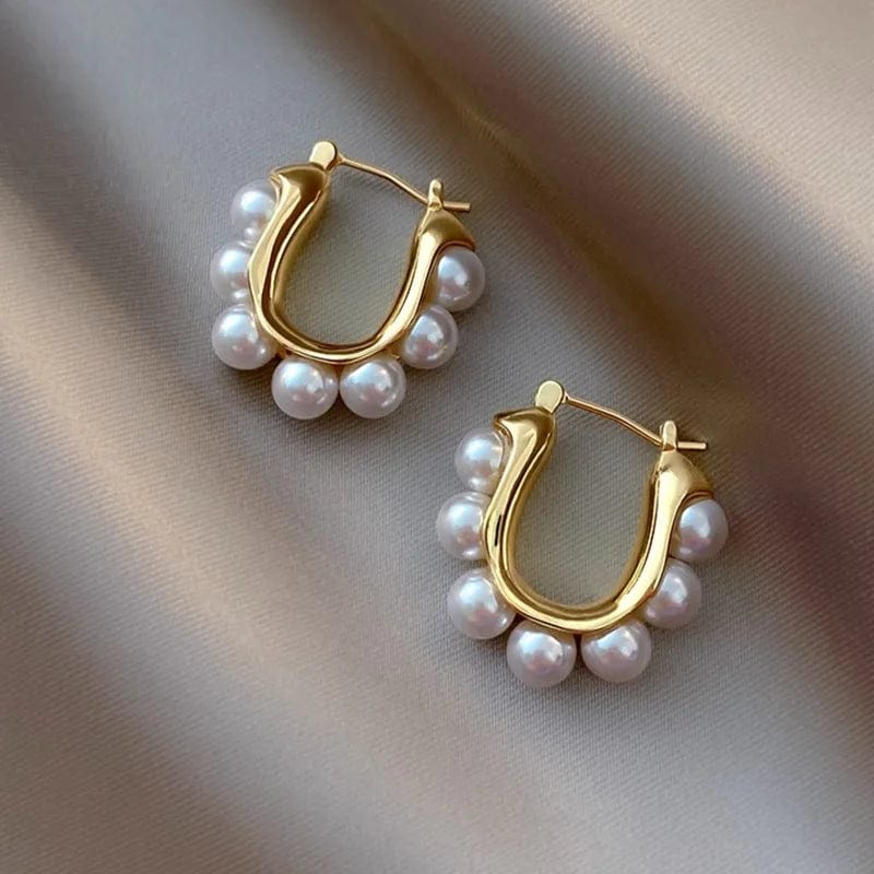 Eleganza Italiana 2023 New Arrival Retro Elegant Imitation Pearl Oval Hoop Earrings For Women Fashion Classic Geometric Jewelry Gifts Streetwear high fashion shein amazon temu target Walmart online