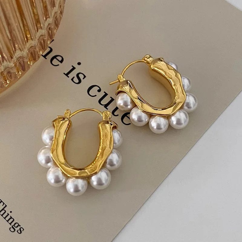 Eleganza Italiana 2023 New Arrival Retro Elegant Imitation Pearl Oval Hoop Earrings For Women Fashion Classic Geometric Jewelry Gifts Streetwear high fashion shein amazon temu target Walmart online