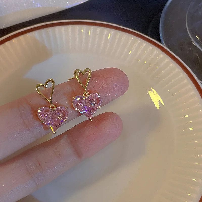 Eleganza Italiana 2023 New Fashion Pink Peach Zircon Heart Drop Pendant Earrings for Women Egirl Sweet Crystal Temperament Earrings Y2K Jewelry Streetwear high fashion shein amazon temu target Walmart online