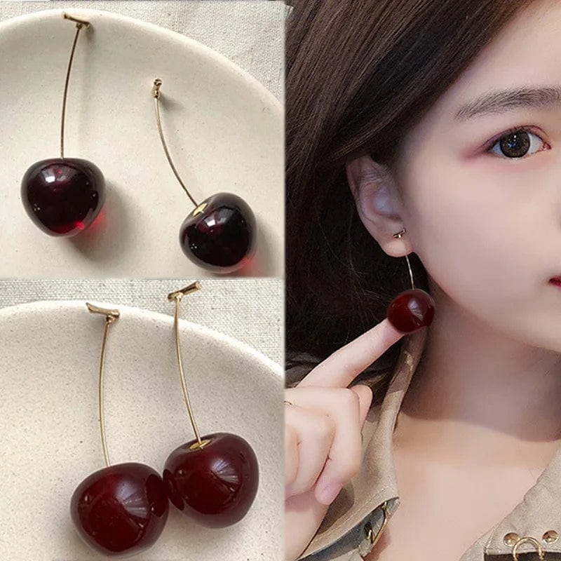 Eleganza Italiana 2023 New Japan Korean Cherry Fruit Shaped Drop Earrings for Women Sweet Girls Cute Brincos Line Pendientes Jewelry Gifts Streetwear high fashion shein amazon temu target Walmart online