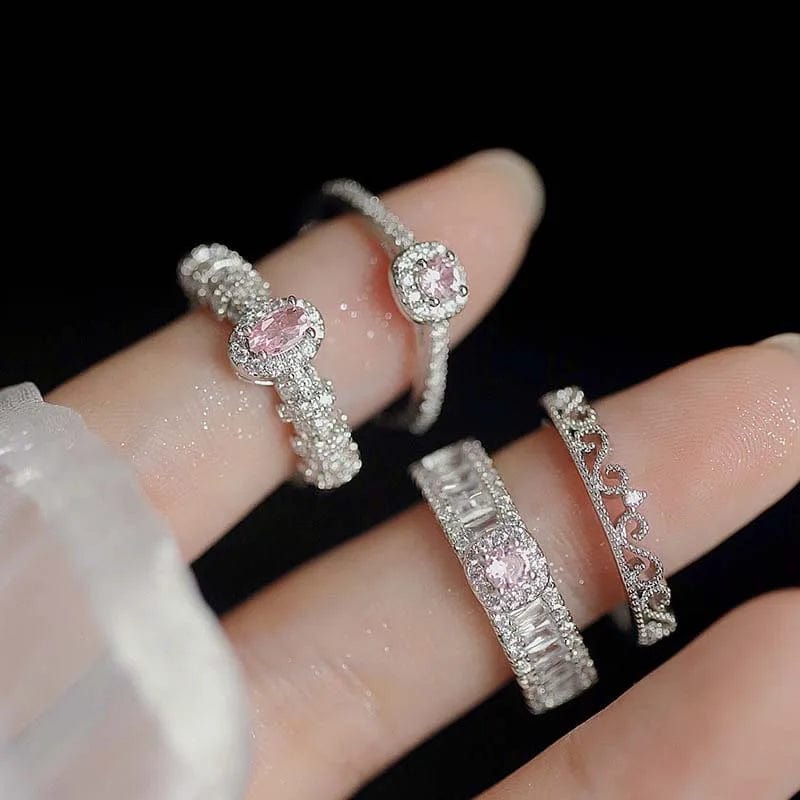 Eleganza Italiana 2023 New Pink Crystal Irregular Heart Rings for Women Luxury Exquisite Zircon Bowknot Open Adjustable Ring Y2K Rings Jewelry Streetwear high fashion shein amazon temu target Walmart online