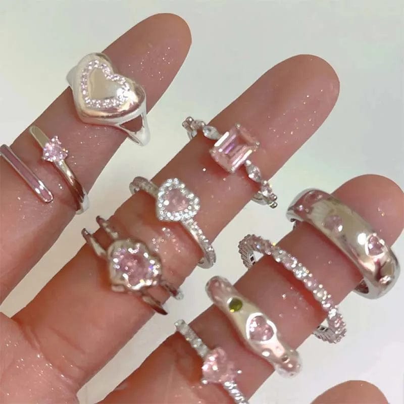 Eleganza Italiana 2023 New Pink Crystal Irregular Heart Rings for Women Luxury Exquisite Zircon Bowknot Open Adjustable Ring Y2K Rings Jewelry Streetwear high fashion shein amazon temu target Walmart online