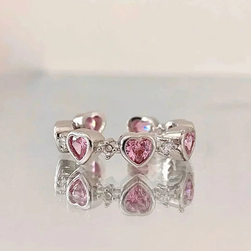 Eleganza Italiana 2023 New Pink Crystal Irregular Heart Rings for Women Luxury Exquisite Zircon Bowknot Open Adjustable Ring Y2K Rings Jewelry Streetwear high fashion shein amazon temu target Walmart online