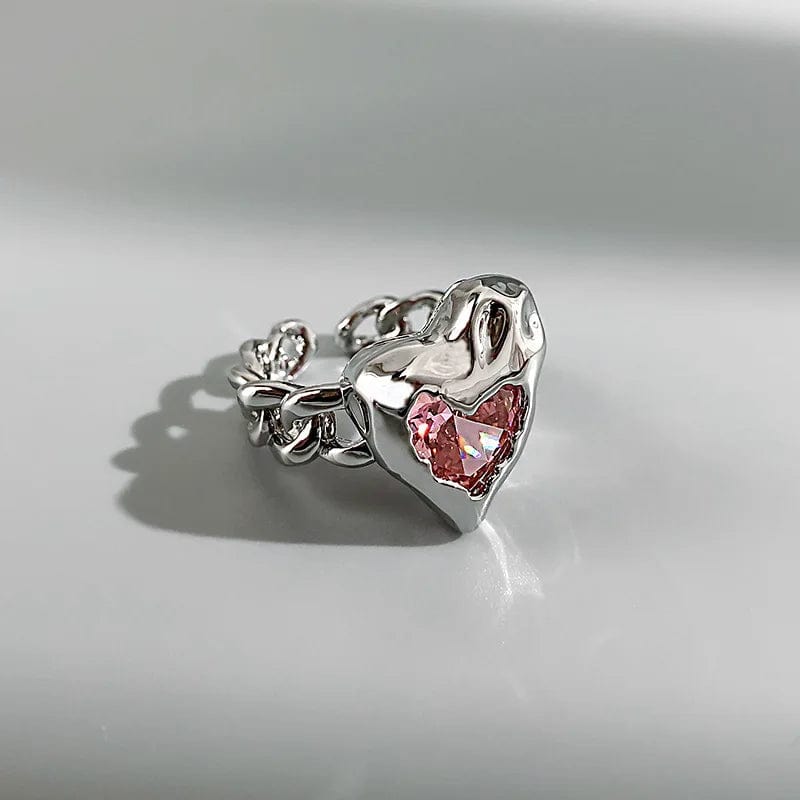 Eleganza Italiana 2023 New Pink Crystal Irregular Heart Rings for Women Luxury Exquisite Zircon Bowknot Open Adjustable Ring Y2K Rings Jewelry Streetwear high fashion shein amazon temu target Walmart online