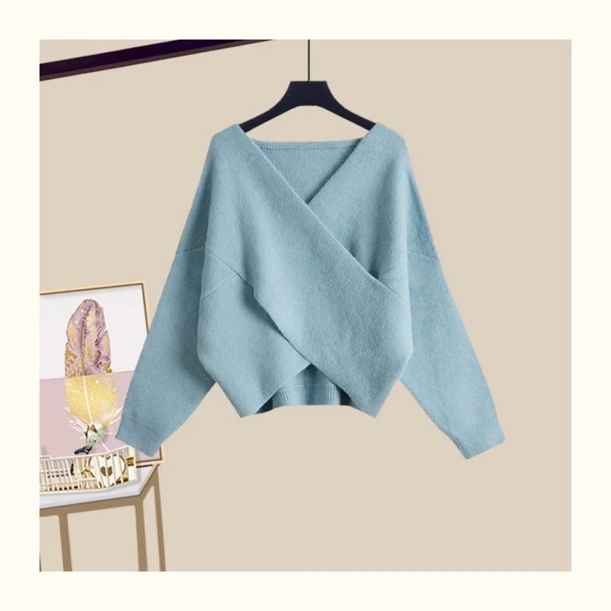 Eleganza Italiana 2023 Winter New Cross Knitted Sweater Long Sleeve Bottom Sweater Fluffy Mini Dress Three Piece Elegant Women&