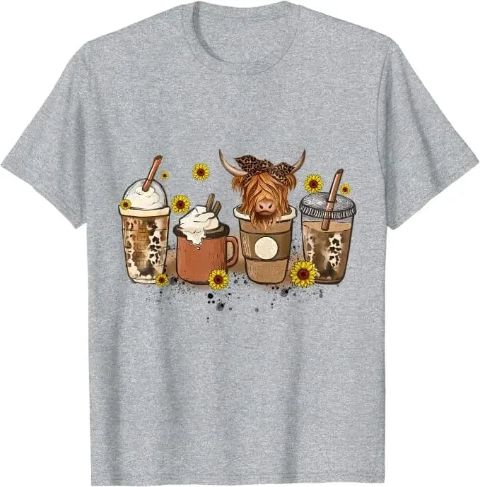 Eleganza Italiana 2024 Caffeine Addict Coffee Drinker Graphic Tee Tops Y2k Clothes Scottish Highland Cow Sunflower Fall Vibes Coffee Lover T-Shirt Streetwear high fashion shein amazon temu target Walmart online