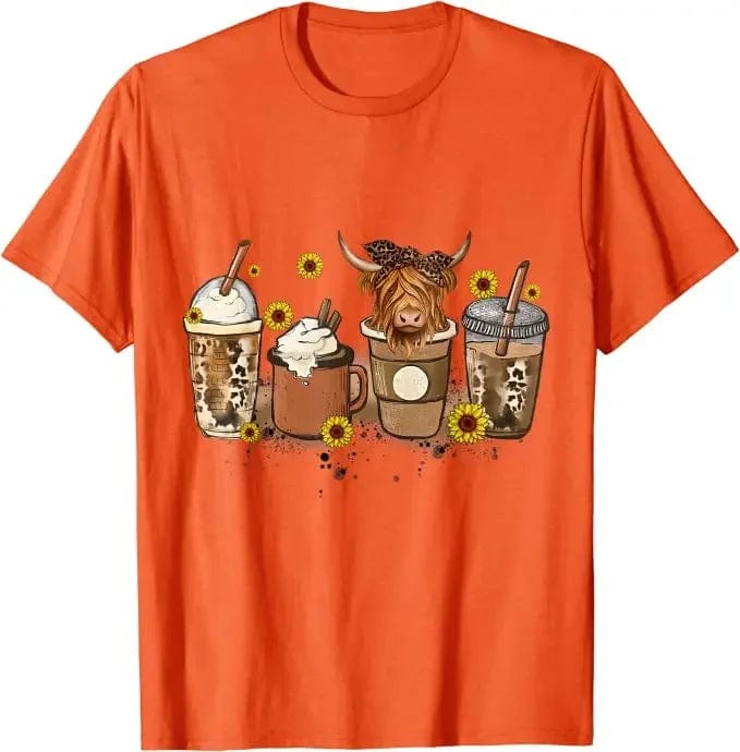 Eleganza Italiana 2024 Caffeine Addict Coffee Drinker Graphic Tee Tops Y2k Clothes Scottish Highland Cow Sunflower Fall Vibes Coffee Lover T-Shirt Streetwear high fashion shein amazon temu target Walmart online