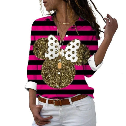 Eleganza Italiana 2024 New Fall Harajuku Disney Brand Long Sleeve Shirt Minnie Anime 3d Print Ladies Lapel Shirt Y2k Streetwear high fashion shein amazon temu target Walmart online