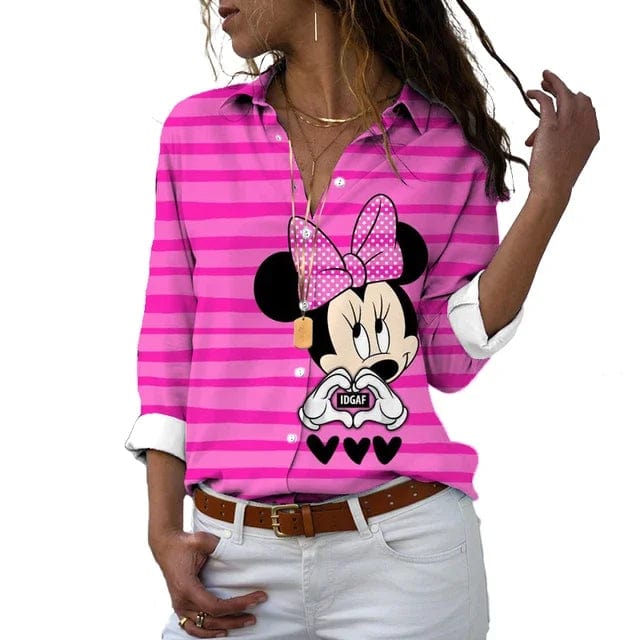 Eleganza Italiana 2024 New Fall Harajuku Disney Brand Long Sleeve Shirt Minnie Anime 3d Print Ladies Lapel Shirt Y2k Streetwear high fashion shein amazon temu target Walmart online