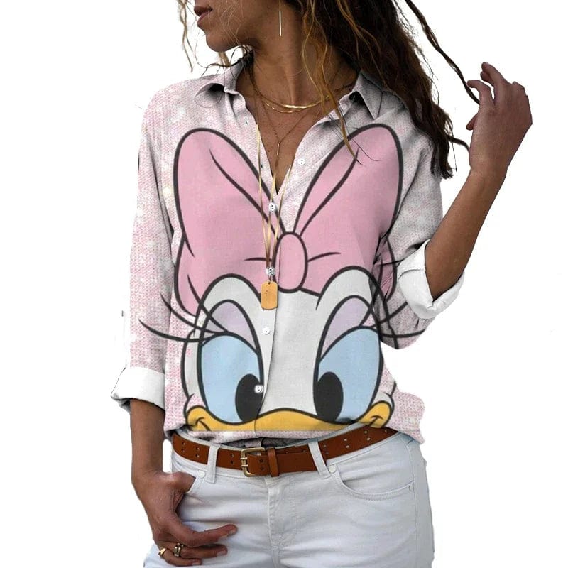 Eleganza Italiana 2024 New Fall Harajuku Disney Brand Long Sleeve Shirt Minnie Anime 3d Print Ladies Lapel Shirt Y2k Streetwear high fashion shein amazon temu target Walmart online