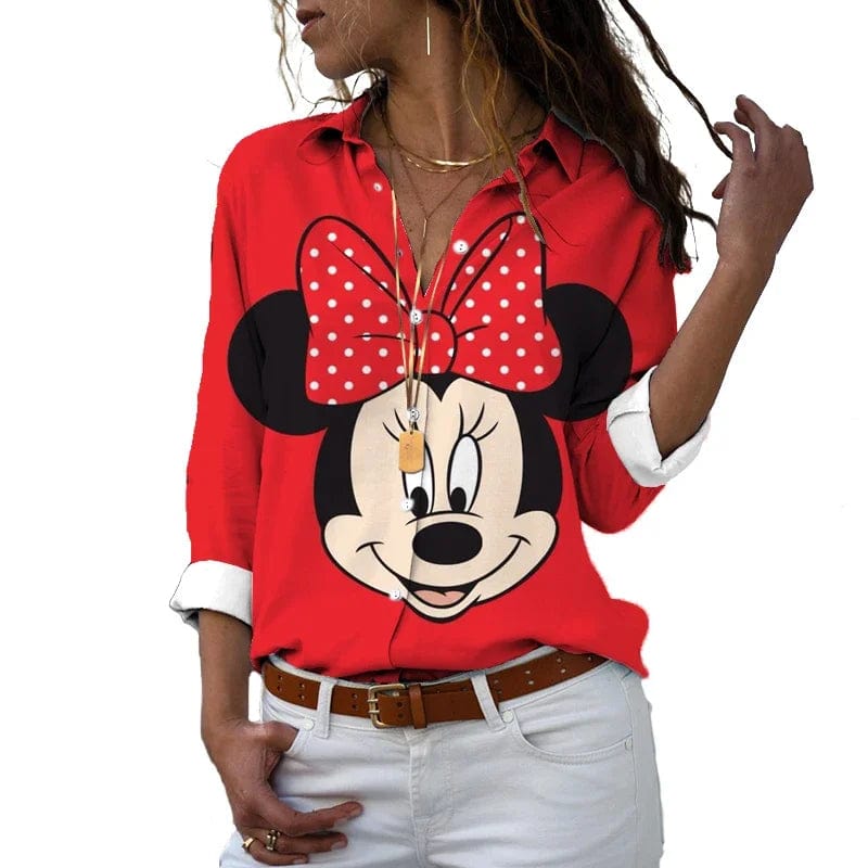 Eleganza Italiana 2024 New Fall Harajuku Disney Brand Long Sleeve Shirt Minnie Anime 3d Print Ladies Lapel Shirt Y2k Streetwear high fashion shein amazon temu target Walmart online