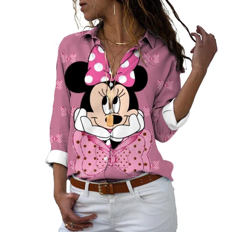 Eleganza Italiana 2024 New Fall Harajuku Disney Brand Long Sleeve Shirt Minnie Anime 3d Print Ladies Lapel Shirt Y2k Streetwear high fashion shein amazon temu target Walmart online