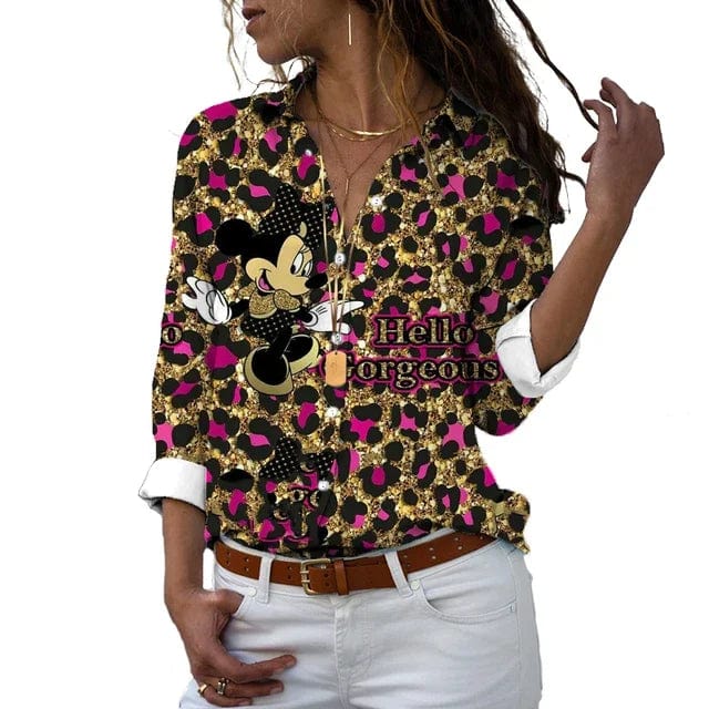 Eleganza Italiana 2024 New Fall Harajuku Disney Brand Long Sleeve Shirt Minnie Anime 3d Print Ladies Lapel Shirt Y2k Streetwear high fashion shein amazon temu target Walmart online