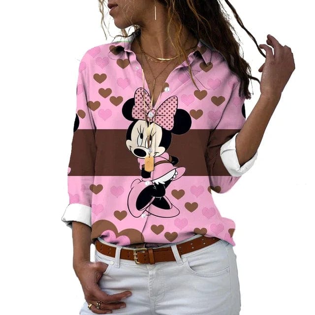 Eleganza Italiana 2024 New Fall Harajuku Disney Brand Long Sleeve Shirt Minnie Anime 3d Print Ladies Lapel Shirt Y2k Streetwear high fashion shein amazon temu target Walmart online