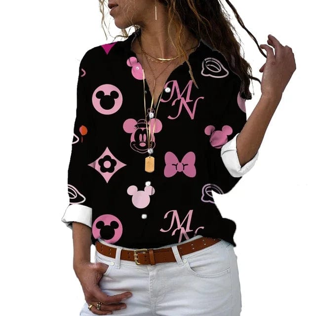 Eleganza Italiana 2024 New Fall Harajuku Disney Brand Long Sleeve Shirt Minnie Anime 3d Print Ladies Lapel Shirt Y2k Streetwear high fashion shein amazon temu target Walmart online