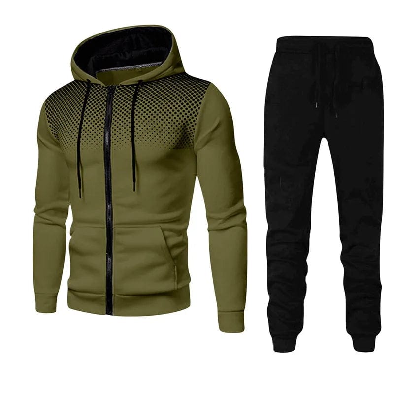 Eleganza Italiana 2024 Spring Fashion Wave point Streetwear Zipper Hoodies+Sweatpant 2pcs Set Men&